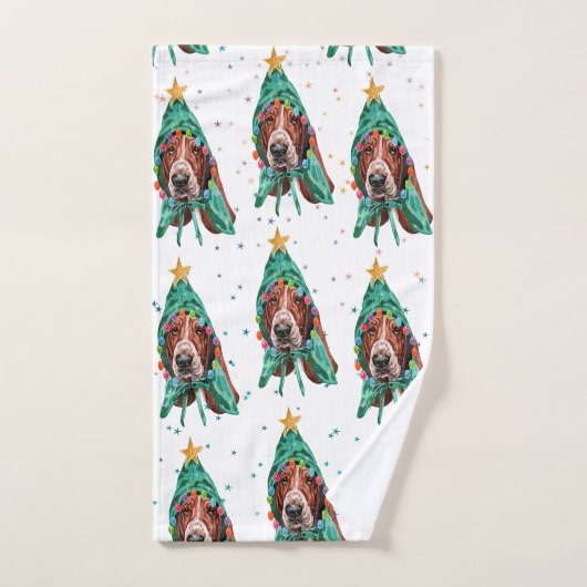 Cute Basset Hound Dog Pattern Christmas Handdoek (Handdoek)