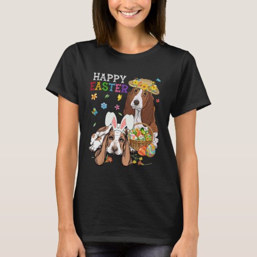 Cute Basset Hound Dogs Easter Egg Basket Happy Eas T-shirt (Voorkant)