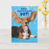 Cute Basset Hound Funny Custom Age Birthday Kaart (Gele Bloem)