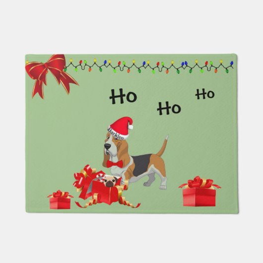 Cute Basset Hound Kerstmis Welkom Mat (Voorkant)
