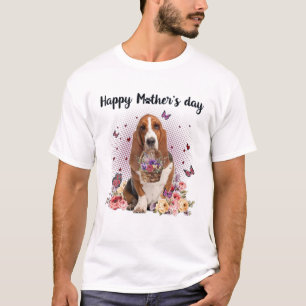 Cute Basset Hound Mam Flower Happy Moederdag Lo T-shirt