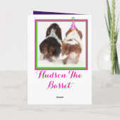 Cute Basset Hound on Funny Birthday Card W/Ballon Kaart (Achterkant)