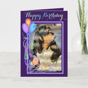 Cute Basset Hound on Funny Birthday Card W/Ballon Kaart