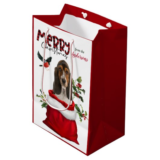 Cute Basset Hound Puppy Dog Kerstmis Medium Cadeauzakje (Voorkant Gekanteld)