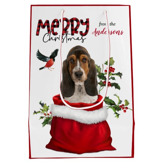 Cute Basset Hound Puppy Dog Kerstmis Medium Cadeauzakje (Achterkant)
