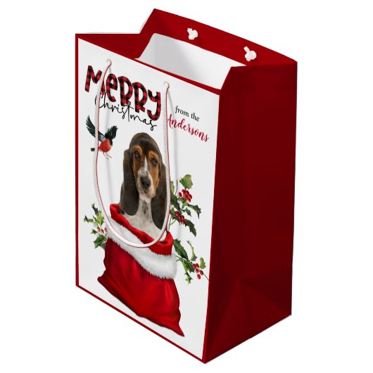 Cute Basset Hound Puppy Dog Kerstmis Medium Cadeauzakje (Achterkant Gekanteld)