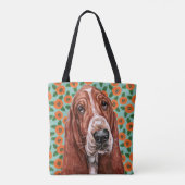 Cute Basset Hound Red Poppy Flower Pattern Tote Bag (Achterkant)