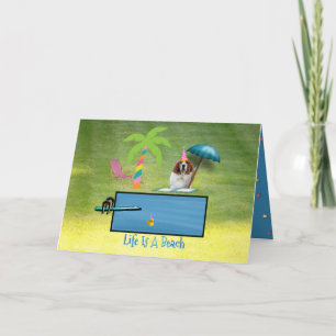 Cute Basset, Palm & Pool On Funny Birthday Card Kaart