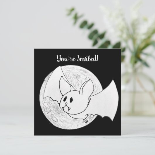 Cute Bat and Full Moon Halloween Kaart (Staand voorkant)
