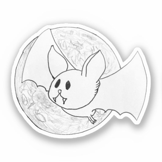 Cute Bat and Full Moon Halloween Sticker (Voorkant)