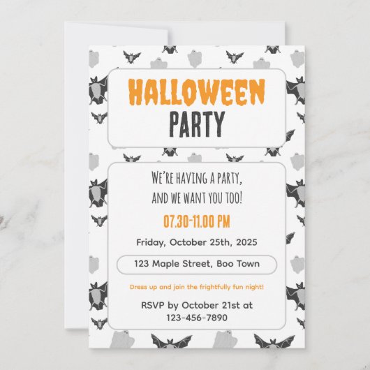 Cute Bat and Ghost Halloween Invitation. Kaart (Voorkant)