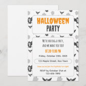 Cute Bat and Ghost Halloween Invitation. Kaart (Voorkant / Achterkant)