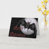 Cute Bat & Bright Moon Happy Halloween Kaart (Gele Bloem)