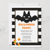 Cute Bat BW Stripes Candy Corn Halloween Party Inv Kaart (Voorkant)