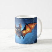 cute bat flying at night under a starry and cloudy koffiemok (Voorkant rechts)