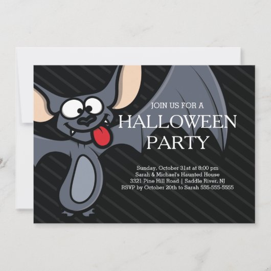 Cute Bat Halloween Party Invitation Kaart (Voorkant)