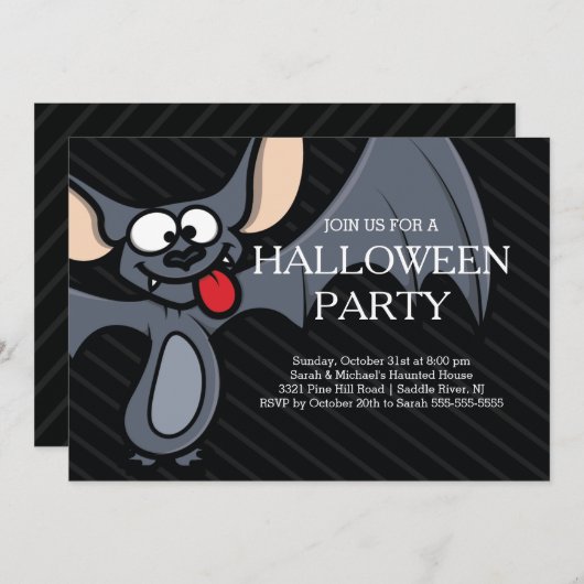 Cute Bat Halloween Party Invitation Kaart (Voorkant / Achterkant)