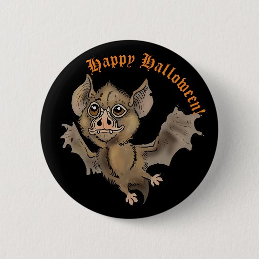 Cute Bat met Fangs Happy Halloween Ronde Button 5,7 Cm (Voorkant)