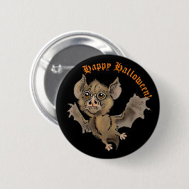 Cute Bat met Fangs Happy Halloween Ronde Button 5,7 Cm