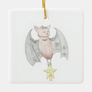 Cute Bat With Christmas Star Keramisch Ornament