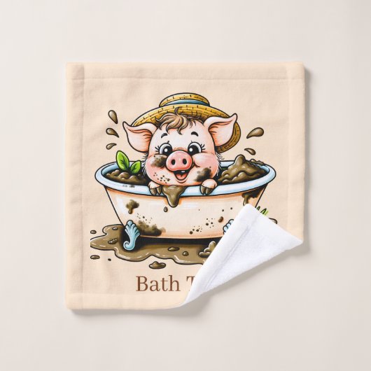 Cute bath time pig customizable  washandje (Wasdoekje)