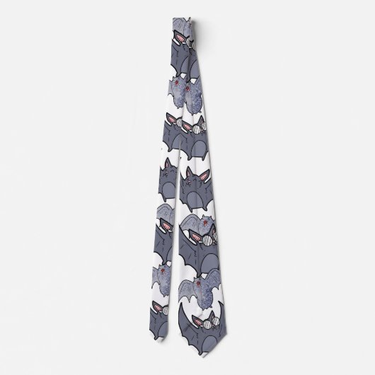 Cute bats Grey and white Cartoon Modern pattern Stropdas (Achterkant)