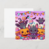 Cute bats halloween party kaart (Voorkant / Achterkant)