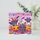 Cute bats halloween party kaart (Staand voorkant)