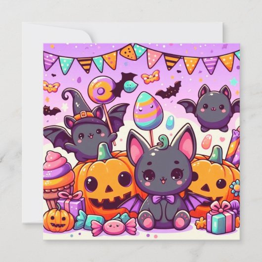 Cute bats halloween party kaart (Voorkant)