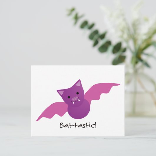 Cute Battastic Pink Bat. Briefkaart (Staand voorkant)