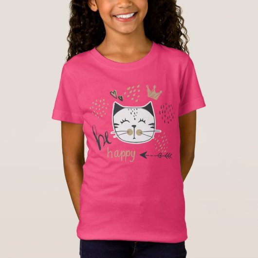 Cute Be Happy Cat T-shirt (Voorkant)