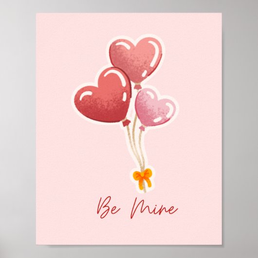 Cute Be Mine Heart Balloons Valentine's Day Canvas Poster (Voorkant)