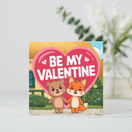Cute Be my Valentine couple Feestdagenkaart (Staand voorkant)