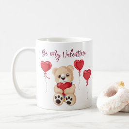Cute Be My Valentine Teddy Bear with Heart Balloon Koffiemok