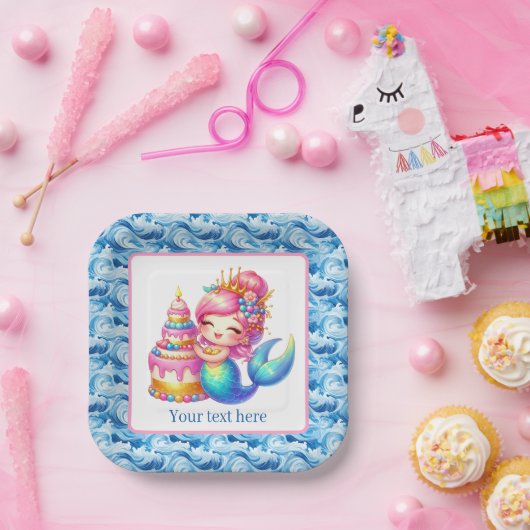 Cute Beach Birthday mermaid customizable  Papieren Bordje (Feest)