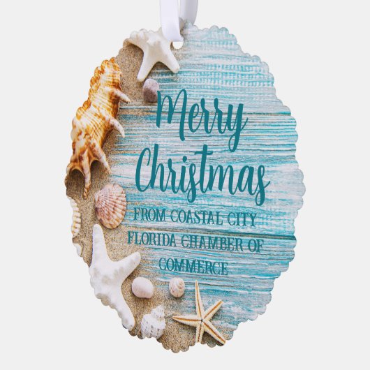 Cute Beach Company Christmas Seashell Customized Ornament Kaart (Links)