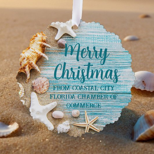 Cute Beach Company Christmas Seashell Customized Ornament Kaart