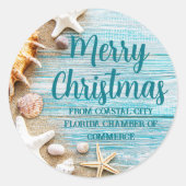 Cute Beach Company Kerstmis Seashell Custom Gift Ronde Sticker (Voorkant)