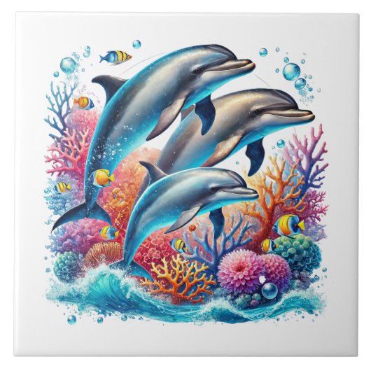Cute beach dolphin lovers ceramic tile tegeltje (Voorkant)