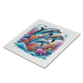 Cute beach dolphin lovers ceramic tile tegeltje (Zijkant)
