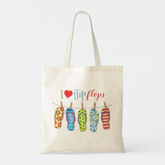 Cute Beach I Love Teenslipper Cute Girly Heart Tote Bag (Achterkant)