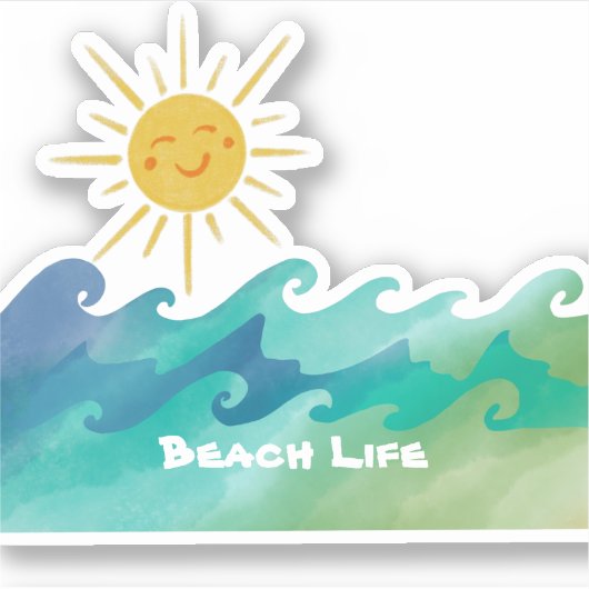 Cute Beach Life Sun en Waves Vinyl Cut Sticker (Voorkant)