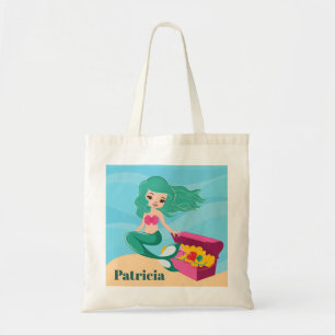 Cute Beach mermaid add name girl canvas tas
