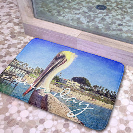 Cute Beach Pelican Bird Photo Sun Day Script Badmat