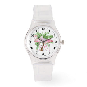 Cute Beach roze flamingo Horloge