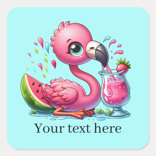 Cute Beach roze flamingo Vierkante Sticker (Voorkant)