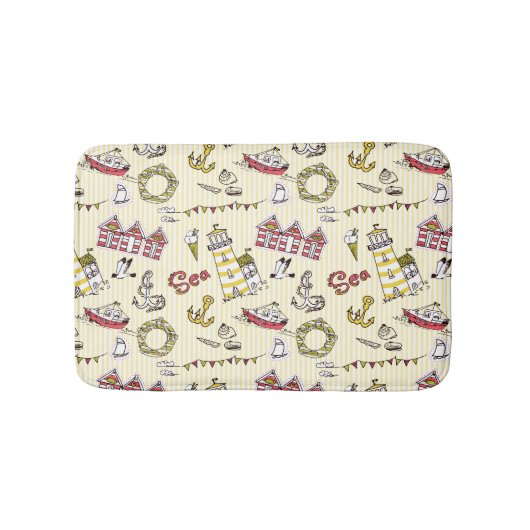 Cute Beach Scene Pattern Badmat (Voorkant)