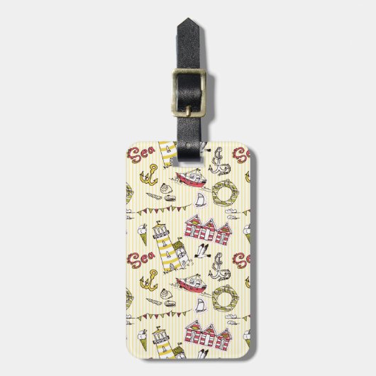 Cute Beach Scene Pattern Bagagelabel (Voorkant verticaal)