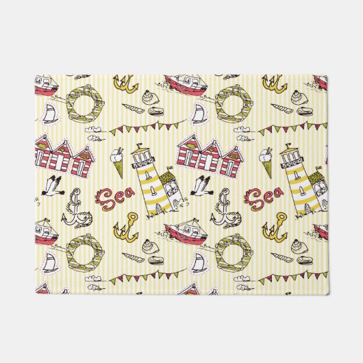 Cute Beach Scene Pattern Deurmat (Voorkant)