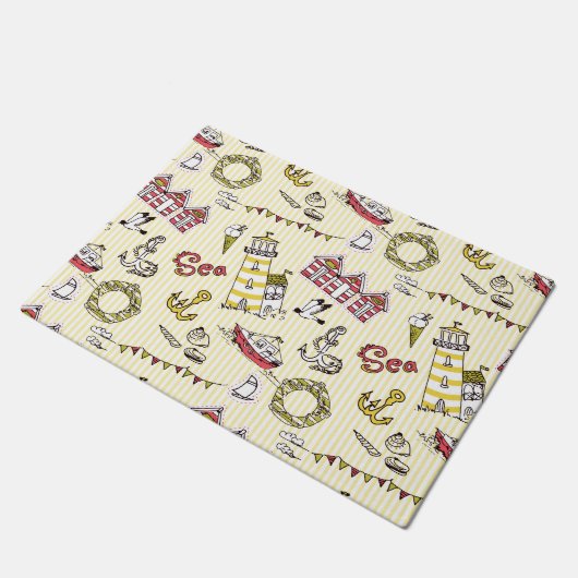 Cute Beach Scene Pattern Deurmat (Schuin)